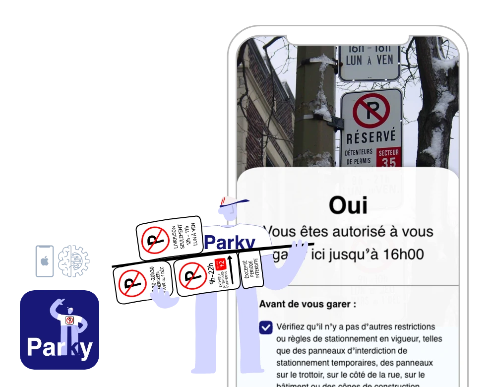 Parky.AI parking sign interpretation app and mobile interface