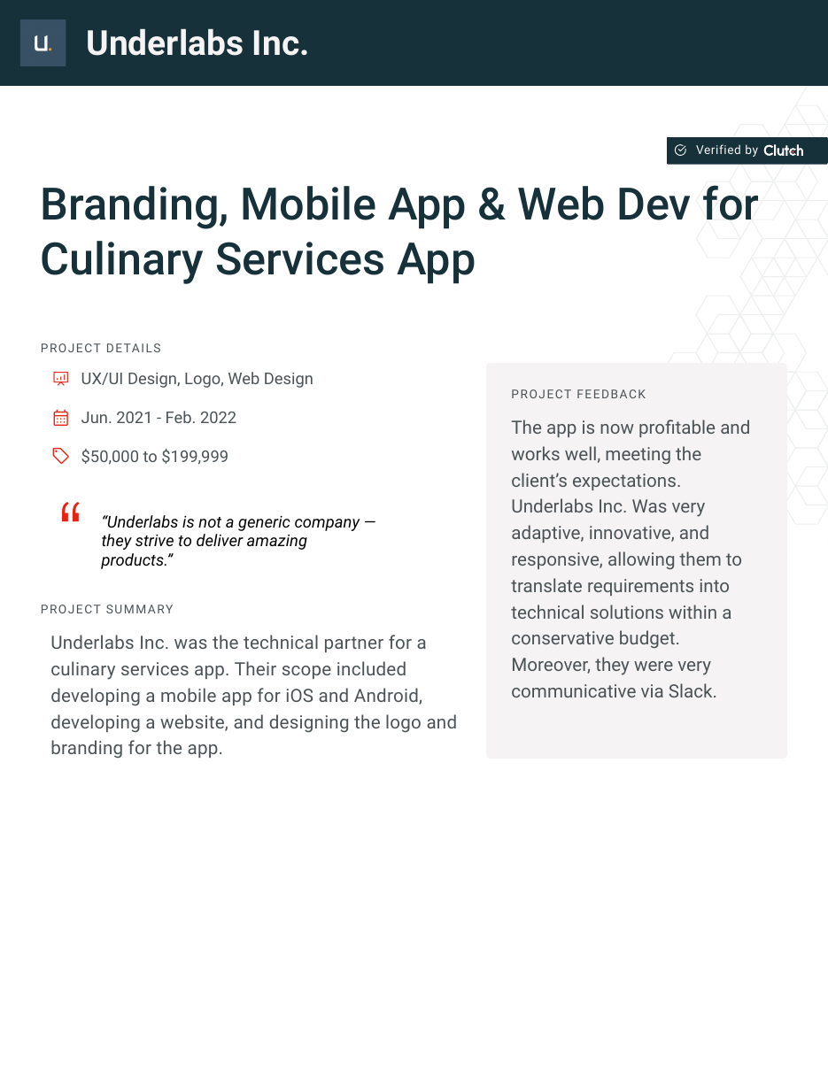 First page of the culinary services case study PDF