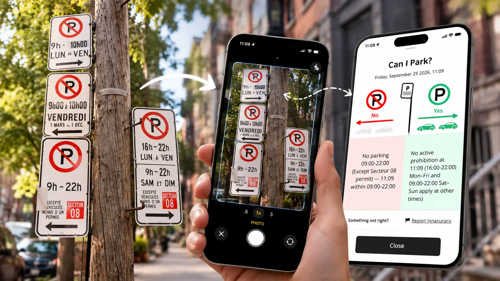 Parky.AI: parking signs, camera capture and explained parking decision